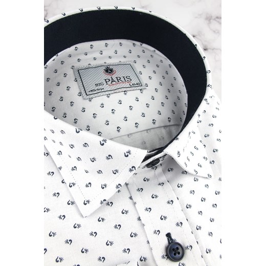 Koszula Męska Elegancka Wizytowa do garnituru biała we wzorki z długim rękawem w kroju SLIM FIT Big Paris A995 M ŚWIAT KOSZUL