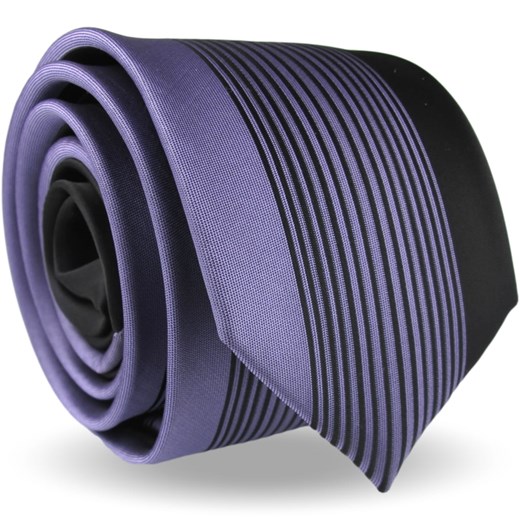 Krawat Męski Elegancki Modny Śledź wąski fioletowy w paski z połyskiem G496 okazyjna cena ŚWIAT KOSZUL