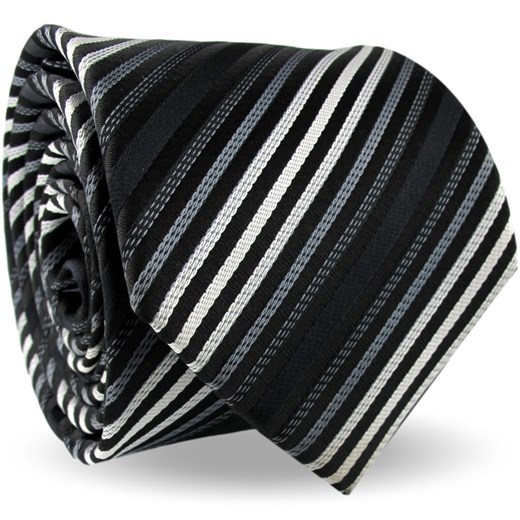 Krawat Męski Elegancki Modny Klasyczny szeroki czarny w paski z połyskiem G516 Dunpillo okazja ŚWIAT KOSZUL