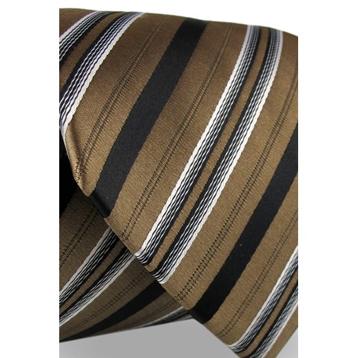 Krawat Męski Elegancki Modny Klasyczny szeroki brązowy w paski z połyskiem G554 Dunpillo okazja ŚWIAT KOSZUL