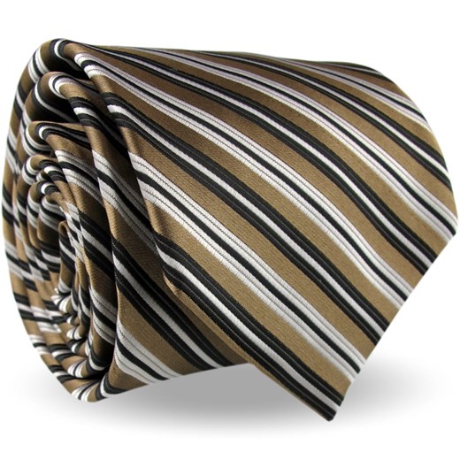 Krawat Męski Elegancki Modny Klasyczny szeroki brązowy w paski z połyskiem G555 Dunpillo promocyjna cena ŚWIAT KOSZUL