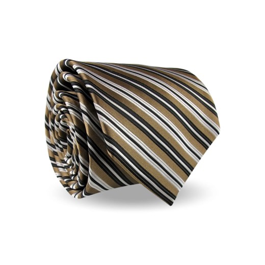 Krawat Męski Elegancki Modny Klasyczny szeroki brązowy w paski z połyskiem G555 Dunpillo wyprzedaż ŚWIAT KOSZUL