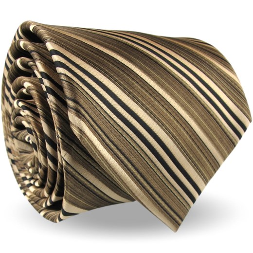 Krawat Męski Elegancki Modny Klasyczny szeroki brązowy w paski z połyskiem G556 Dunpillo okazja ŚWIAT KOSZUL