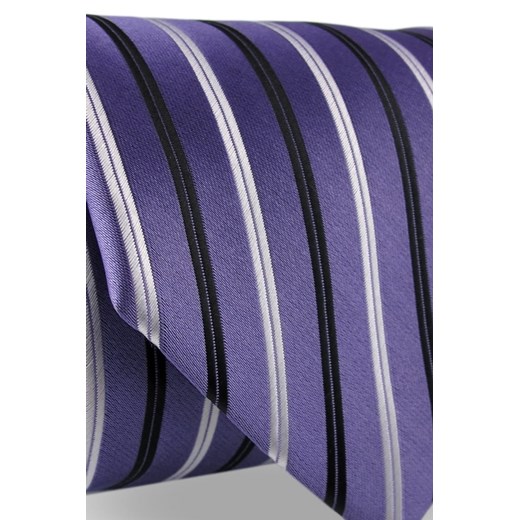 Krawat Męski Elegancki Modny Klasyczny szeroki fioletowy w paski z połyskiem G572 okazja ŚWIAT KOSZUL