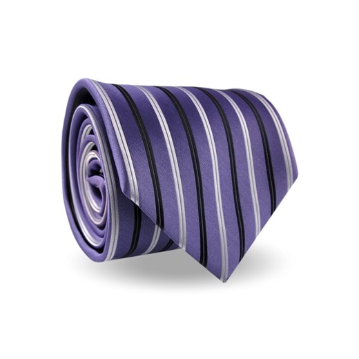 Krawat Męski Elegancki Modny Klasyczny szeroki fioletowy w paski z połyskiem G572 okazyjna cena ŚWIAT KOSZUL
