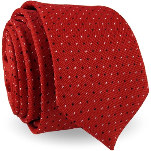 Krawat Męski Elegancki Modny Śledź wąski czerwony we wzorki G592 Jasman ŚWIAT KOSZUL okazja