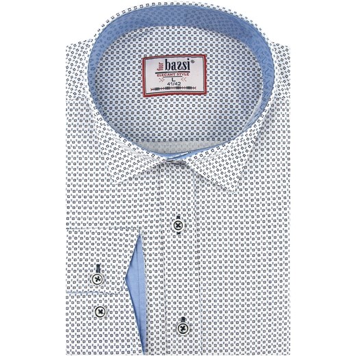 Koszula Męska Elegancka Wizytowa do garnituru biała we wzorki z długim rękawem w kroju SLIM FIT Bassi B081 M wyprzedaż ŚWIAT KOSZUL