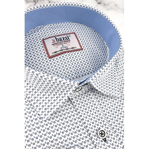 Koszula Męska Elegancka Wizytowa do garnituru biała we wzorki z długim rękawem w kroju SLIM FIT Bassi B081 XXL okazja ŚWIAT KOSZUL