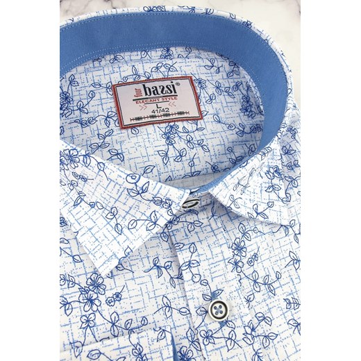 Koszula Męska Elegancka Wizytowa do garnituru biała w kwiaty z długim rękawem w kroju SLIM FIT Bassi B094 L ŚWIAT KOSZUL wyprzedaż