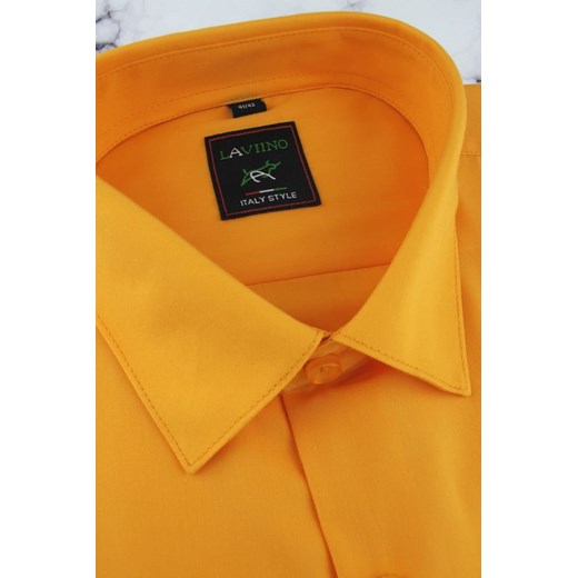 Koszula Męska Elegancka Wizytowa do garnituru gładka pomarańczowa z krótkim rękawem w kroju REGULAR Laviino N332 Laviino XL promocja ŚWIAT KOSZUL