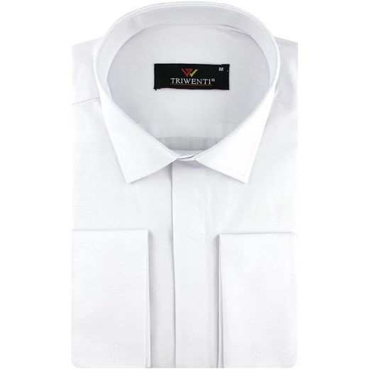 Koszula Męska z mankietem na spinki Elegancka Wizytowa do garnituru gładka biała w kroju SLIM FIT Triwenti B250 3XL ŚWIAT KOSZUL
