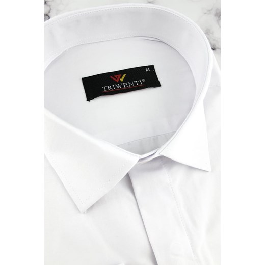 Koszula Męska z mankietem na spinki Elegancka Wizytowa do garnituru gładka biała w kroju SLIM FIT Triwenti B250 L ŚWIAT KOSZUL