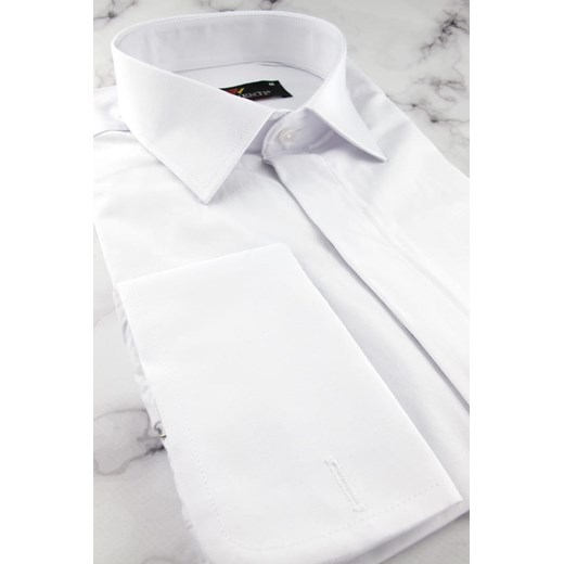 Koszula Męska z mankietem na spinki Elegancka Wizytowa do garnituru gładka biała w kroju SLIM FIT Triwenti B250 M ŚWIAT KOSZUL