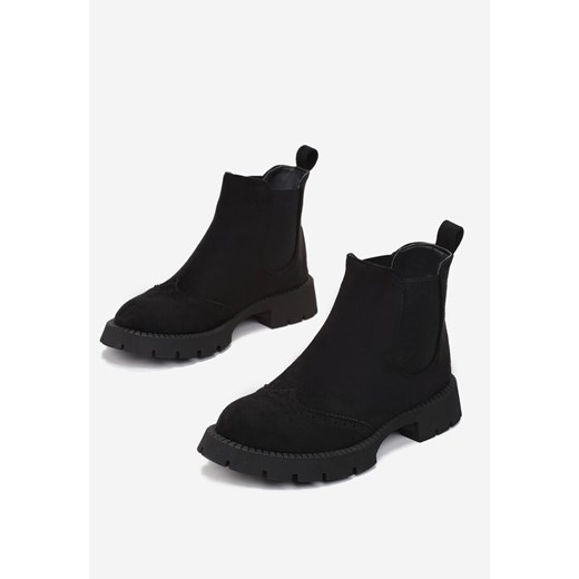 Renee workery damskie czarne z zamszu na obcasie boho 