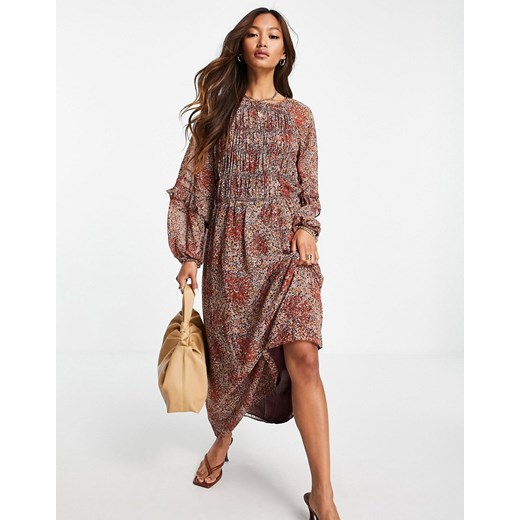 Mango – Sukienka maxi w kwiaty z marszczeniem-Kolorowy Mango M Asos Poland okazyjna cena