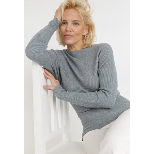 Sweter damski Born2be szary z okrągłym dekoltem 