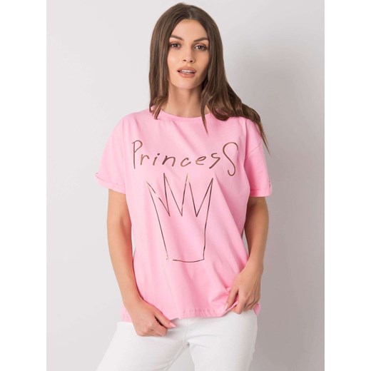 Women's pink cotton t-shirt with a print Fashionhunters One size Factcool