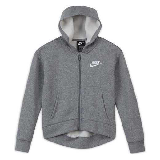 Dziecięca Bluza _NIKE G NSW CLUB FLC FZ HOODIE LBR CARBON HEATHER/WHITE DC7118-091 _nike M sklepmartes.pl promocja