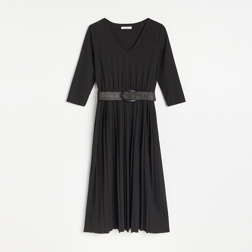 Reserved - Plisowana sukienka z paskiem - Czarny Reserved XS okazja Reserved