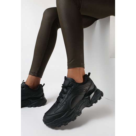 Buty sportowe damskie czarne Born2be sneakersy ze skóry ekologicznej 