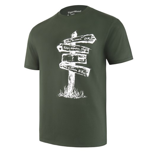 T-shirt męski zielony Tigerwood z krótkim rękawem na wiosnę 