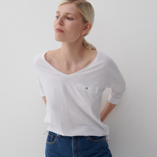 Reserved - Koszulka z bawełny organicznej - Biały Reserved XL okazyjna cena Reserved