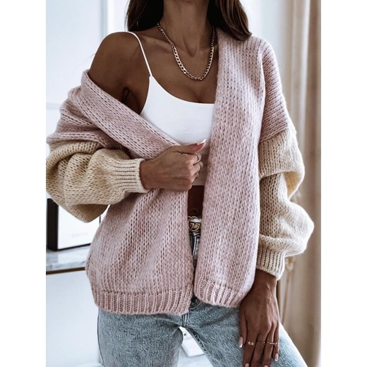 SWETER OMBRE PUDROWY RÓŻ-BEŻOWY KARDIGAN POLSKI PRODUCENT UNI Perfe.pl