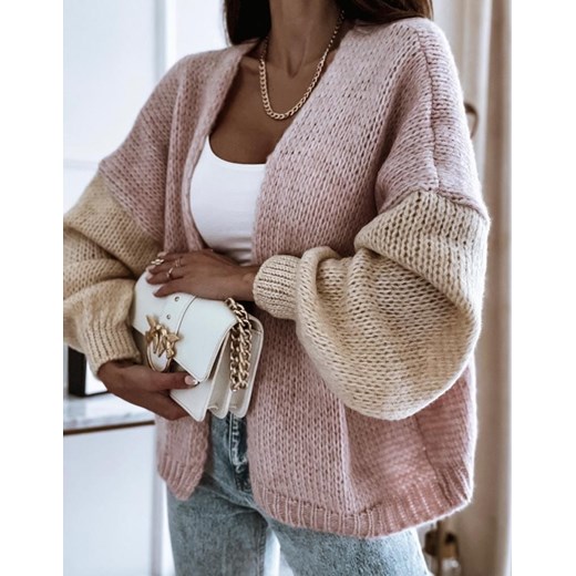 SWETER OMBRE PUDROWY RÓŻ-BEŻOWY KARDIGAN POLSKI PRODUCENT UNI Perfe.pl