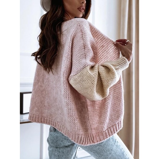 SWETER OMBRE PUDROWY RÓŻ-BEŻOWY KARDIGAN POLSKI PRODUCENT UNI Perfe.pl