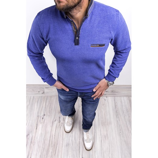 Ciepła Bluza męska 6078 - indigo ze sklepu Risardi w kategorii Bluzy męskie - zdjęcie 120181522
