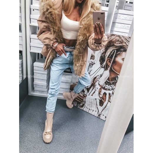 Kurtka z kapturem obszyta futerkiem beżowa W231 Charlotte Fashion M/L Charlotte Fashion
