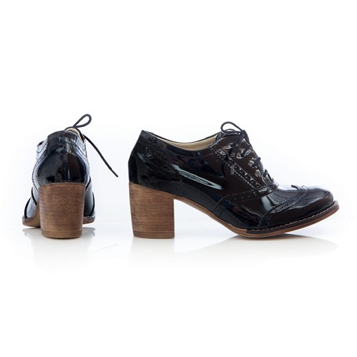 sznurowane półbuty na 6 cm słupku - skóra naturalna - model 251 - kolor czarny lakierowany Zapato 39 zapato.com.pl