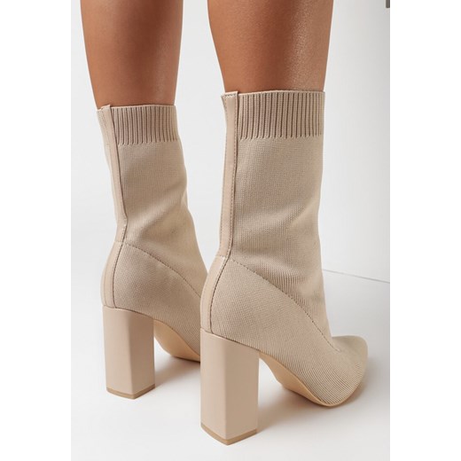 Beżowe botki Born2be bez zapięcia ze skóry ekologicznej jesienne eleganckie 