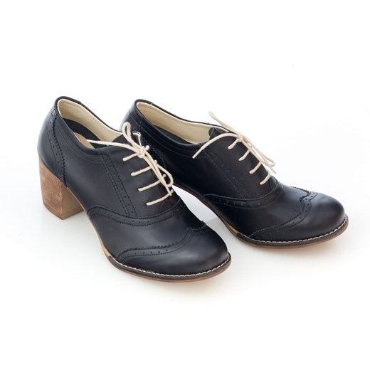 sznurowane półbuty na 6 cm słupku - skóra naturalna - model 251 - kolor czarny lico Zapato 36 zapato.com.pl