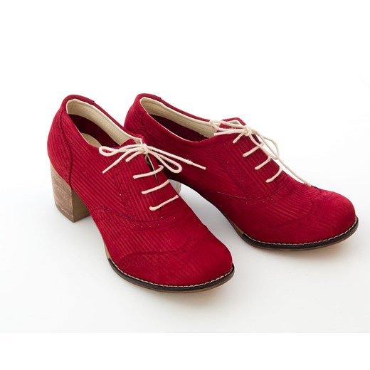 sznurowane półbuty na 6 cm słupku - skóra naturalna - model 251 - kolor czerwony sztruks Zapato 39 zapato.com.pl