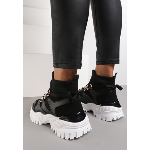 Buty sportowe damskie Renee sneakersy czarne ze skóry ekologicznej bez zapięcia 