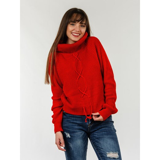Czerwony sweter damski Szachownica 