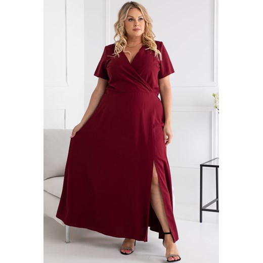 Sukienka na studniówkę wieczorowa long z rozporkiem LUIZA bordo Plus Size karko.pl