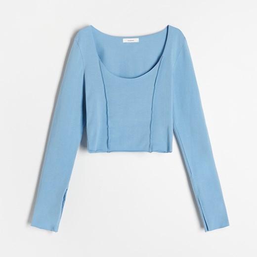 Reserved - Krótka bluzka z bawełny - Niebieski Reserved L okazyjna cena Reserved