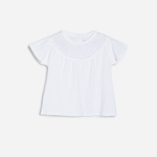 Reserved - Bawełniany t-shirt z falbanką - Biały Reserved 80 Reserved wyprzedaż
