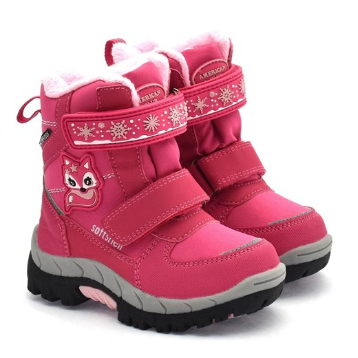 Buty zimowe dziecięce American Club na rzepy śniegowce z aplikacjami  