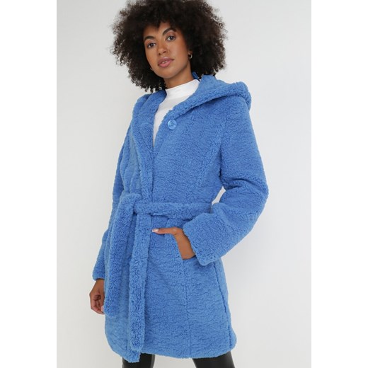 Niebieski Płaszcz Futrzany Abamis ze sklepu Born2be Odzież w kategorii Futra damskie - zdjęcie 120576260
