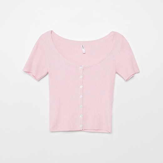 Cropp - Koszulka z prążkowanej dzianiny - Różowy Cropp M Cropp okazja