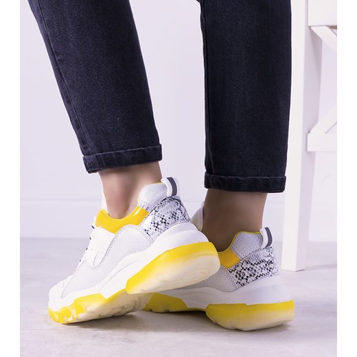Buty sportowe damskie sneakersy wiosenne sznurowane białe 