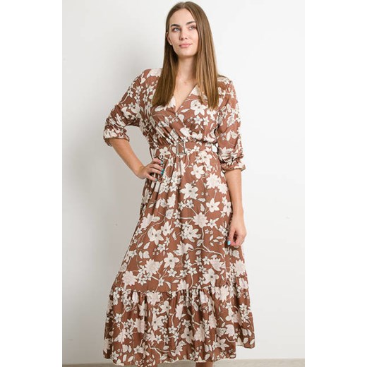 Sukienka Olika w serek maxi w kwiaty z długim rękawem boho