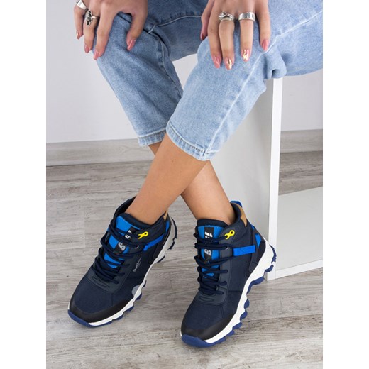 Buty sportowe dziecięce Pepe Jeans z tworzywa sztucznego granatowe wiązane 