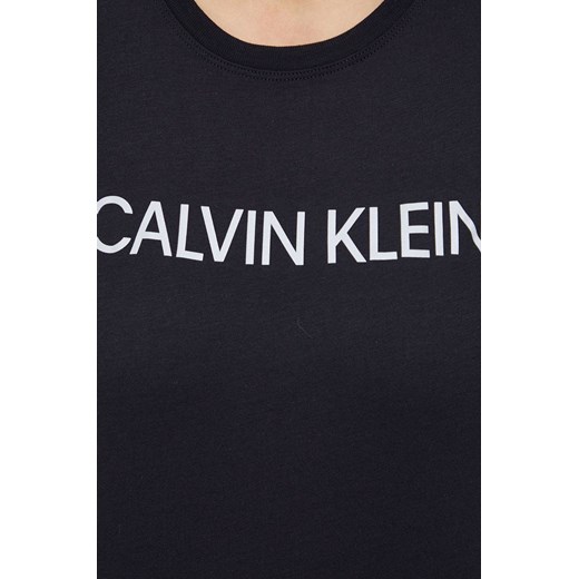 Bluzka damska czarna Calvin Klein z krótkim rękawem z dzianiny z napisami 