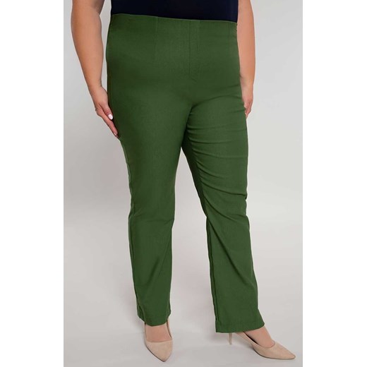 Dłuższe proste spodnie w kolorze oliwki 52 Modne Duże Rozmiary