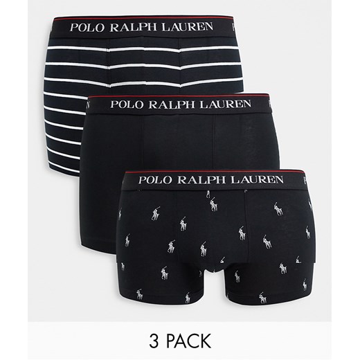 Polo Ralph Lauren – Zestaw 3 par bokserek: czarne, z nadrukiem w paski i z logo na całej powierzchni-Black Polo Ralph Lauren S Asos Poland