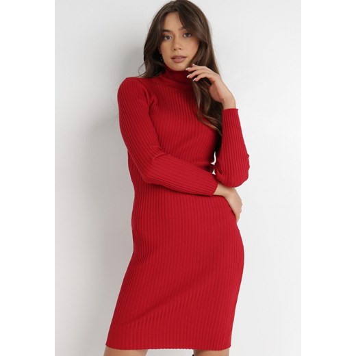 Czerwona Sukienka Dzianinowa Rosea ze sklepu Born2be Odzież w kategorii Sukienki - zdjęcie 120799930